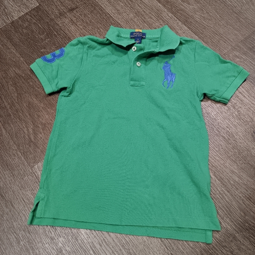 Ralph Lauren Green Polo with Blue Pony and Sleeve Accent - Kids